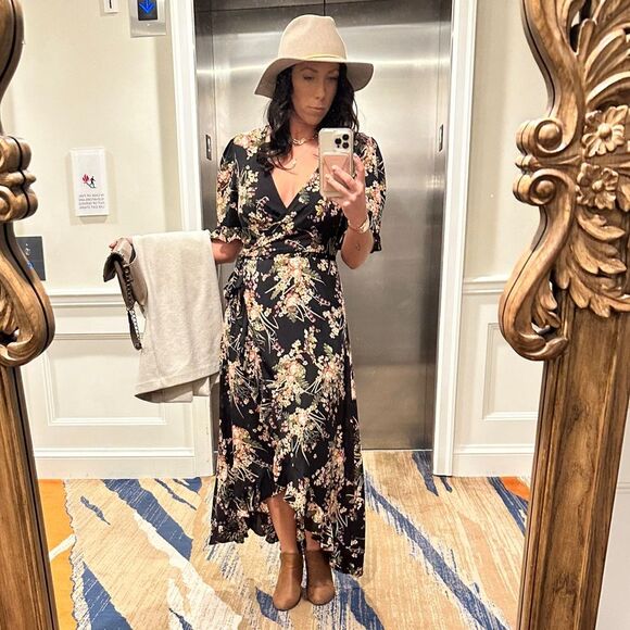 Coco + Carmen Boho Black Floral High-Low Wrap Maxi Dress (S/M) Cottagecore - Picture 2 of 12